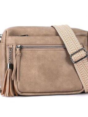 Women Crossbody Bag Vegan Leather Small Lightweight Zipper Pockets Tassel